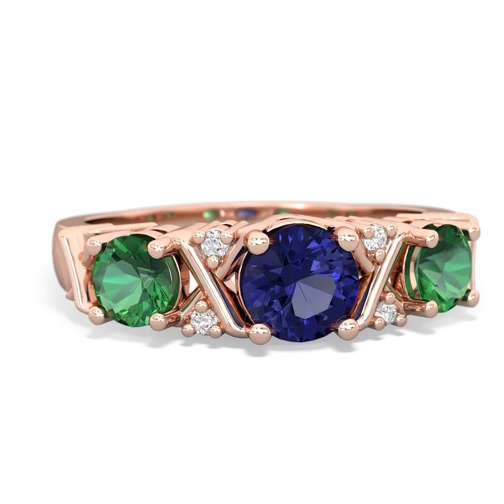 Lab Sapphire Hugs And Kisses 14K Rose Gold ring R5016