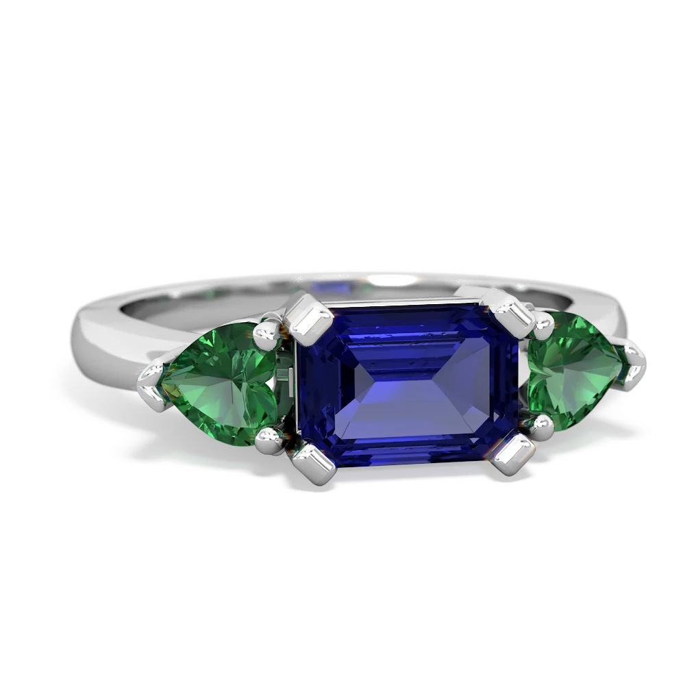 Lab Sapphire Three Stone 14K White Gold ring R5235