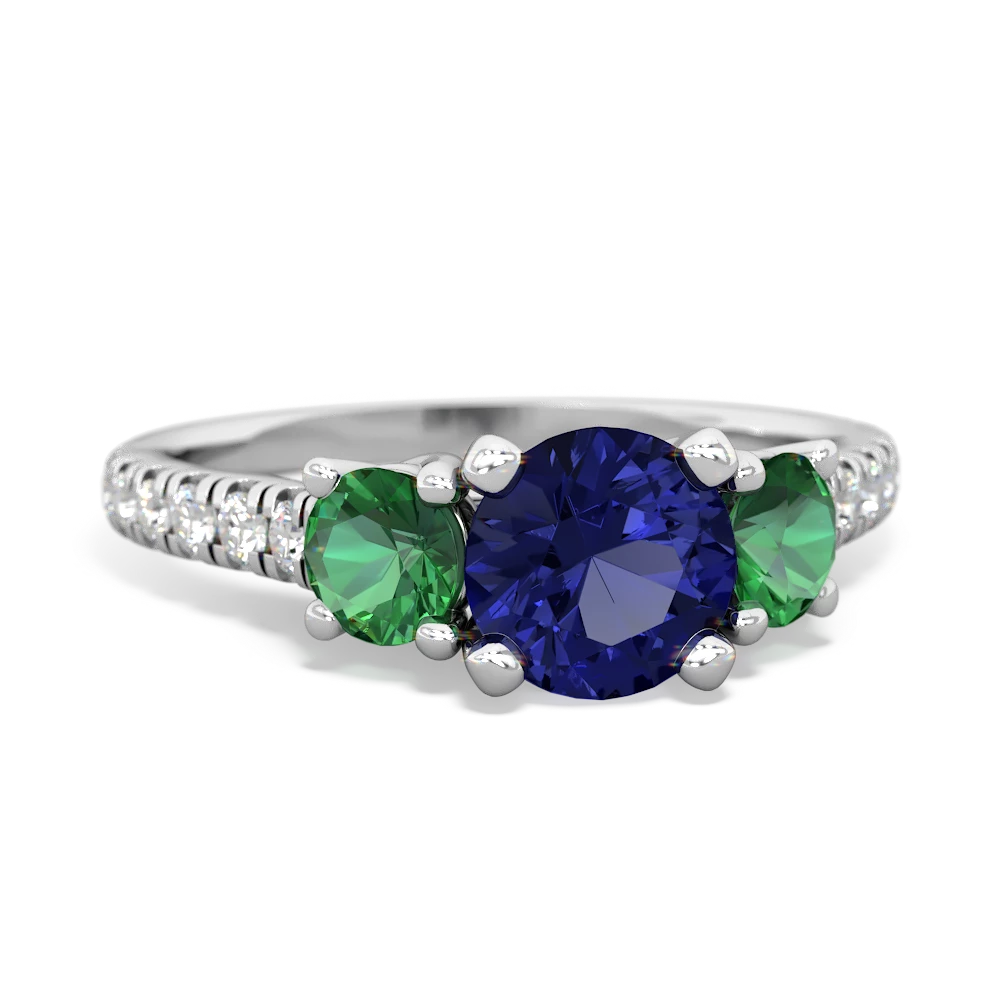 Lab Sapphire Pave Trellis 14K White Gold ring R5500