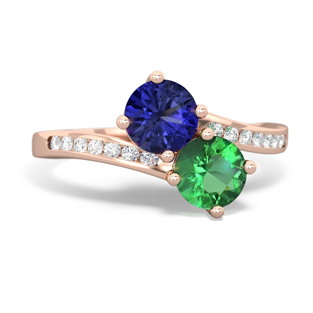 Lab Sapphire Channel Set Two Stone 14K Rose Gold ring R5303