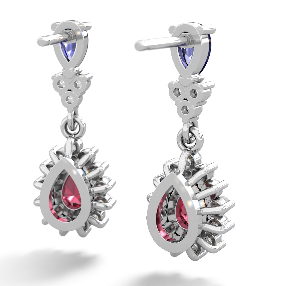 Lab Sapphire Halo Pear Dangle 14K White Gold earrings E1882