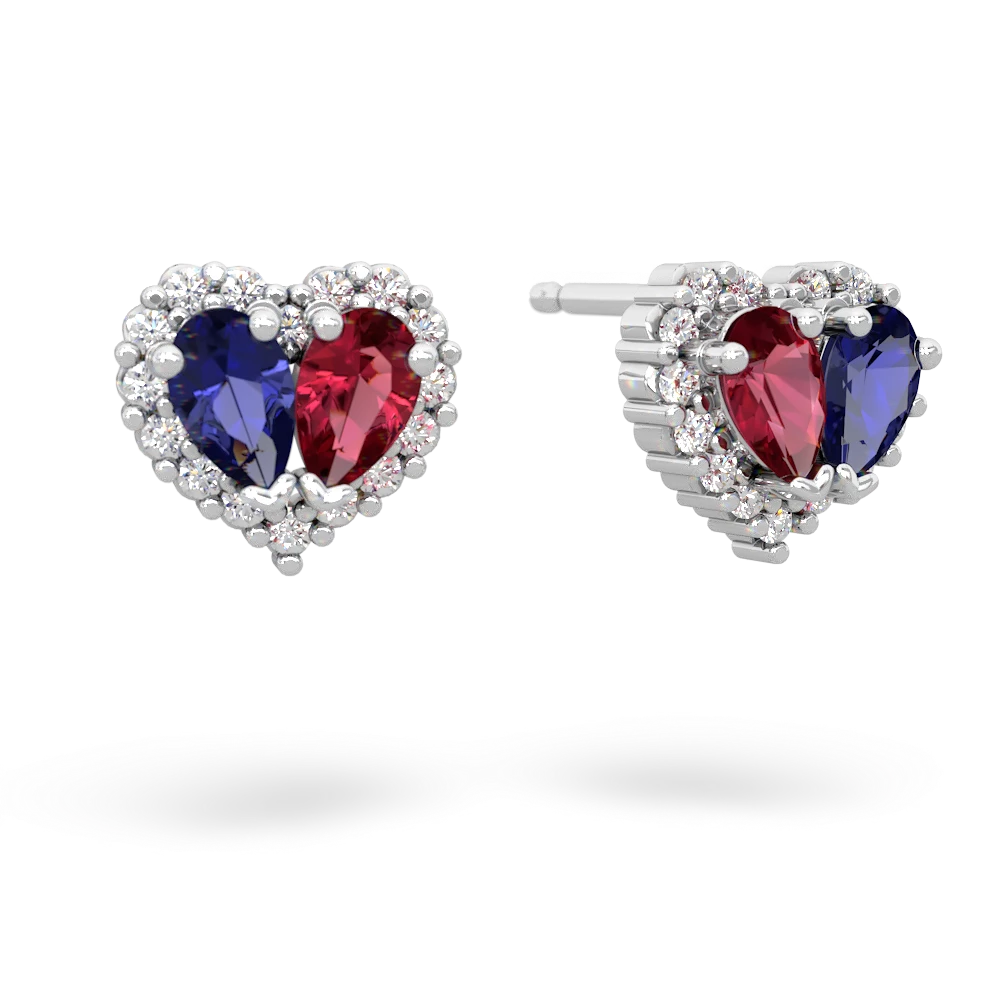 Lab Sapphire Halo 14K White Gold earrings E7008
