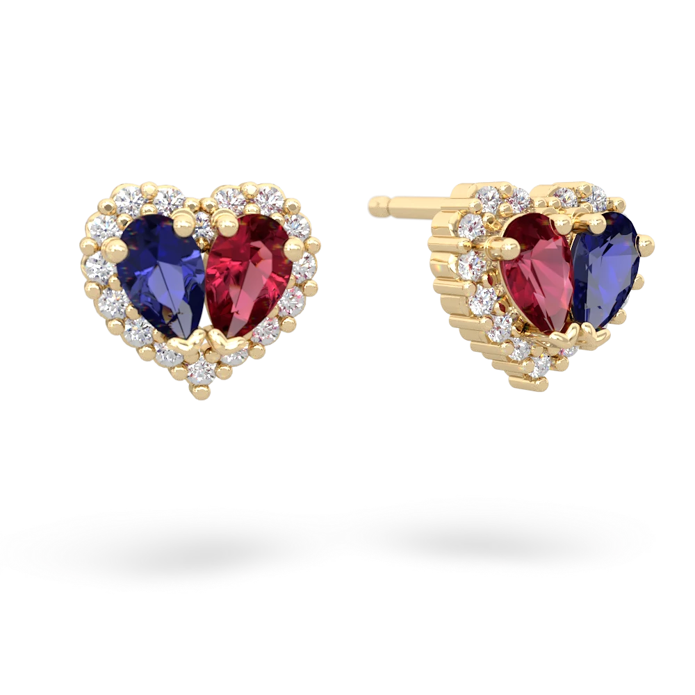Lab Sapphire Halo 14K Yellow Gold earrings E7008