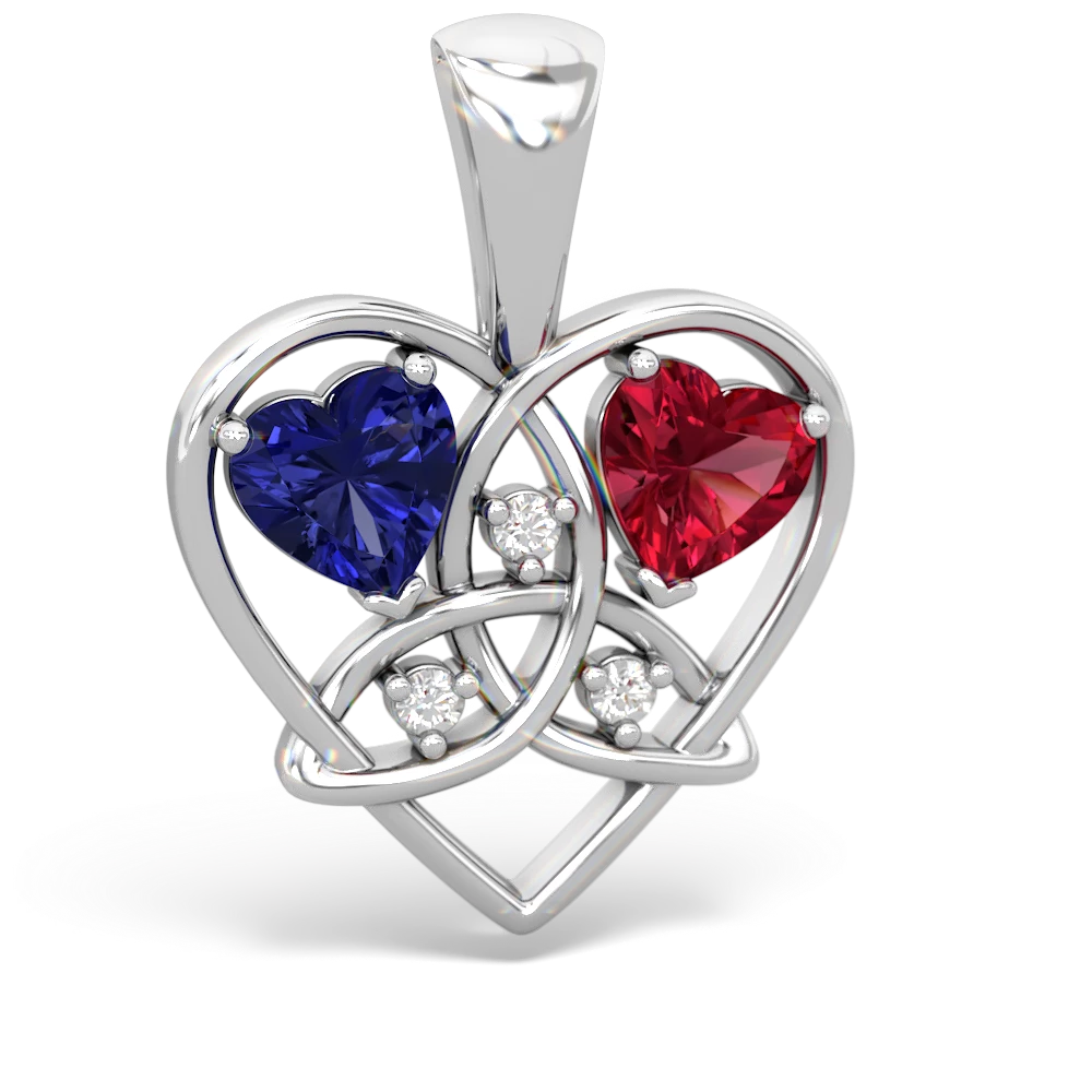 Lab Sapphire Celtic Trinity Heart 14K White Gold pendant P5331