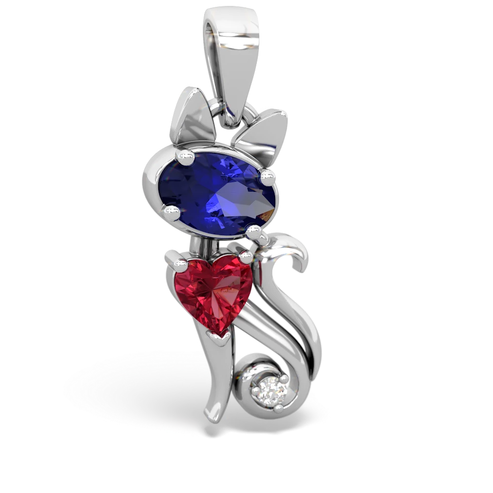 Lab Sapphire Kitten 14K White Gold pendant P5780