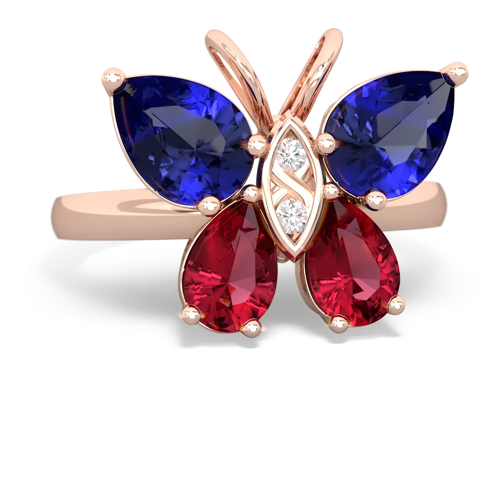 Lab Sapphire Butterfly 14K Rose Gold ring R2215