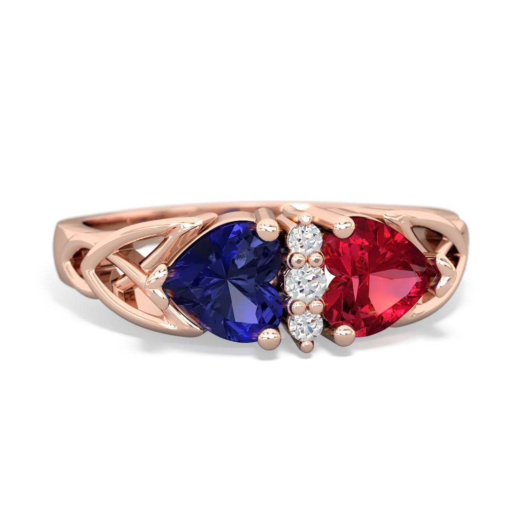Lab Sapphire Celtic Knot Double Heart 14K Rose Gold ring R5040