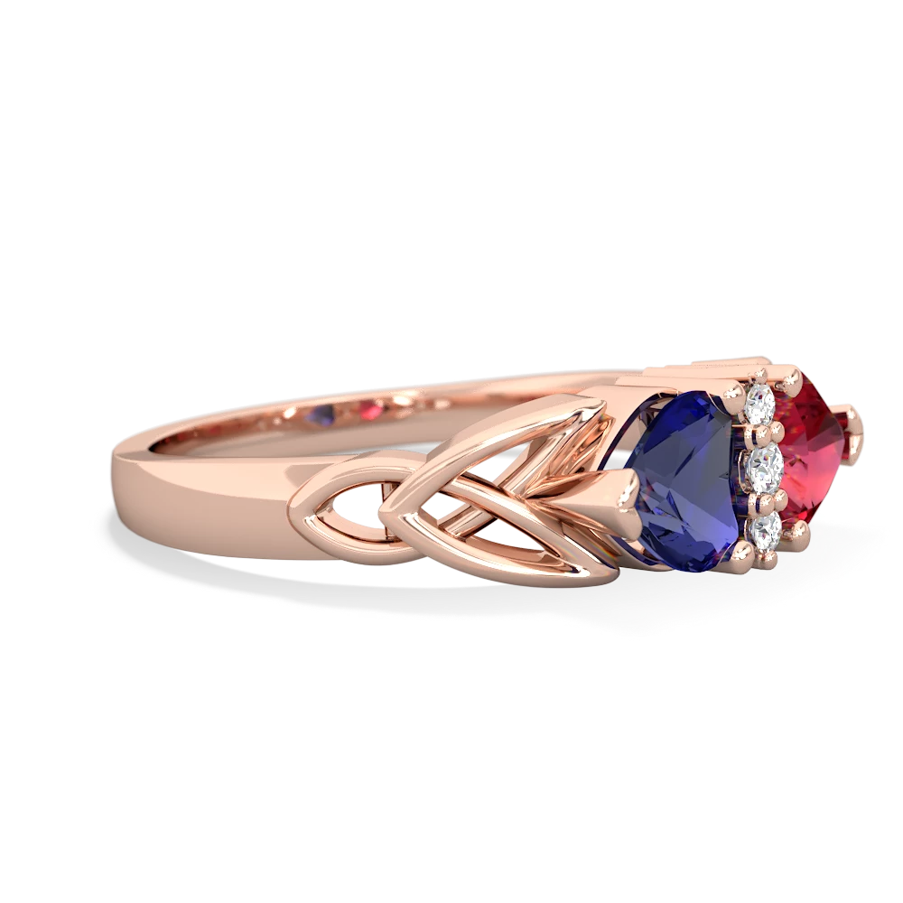 Lab Sapphire Celtic Knot Double Heart 14K Rose Gold ring R5040