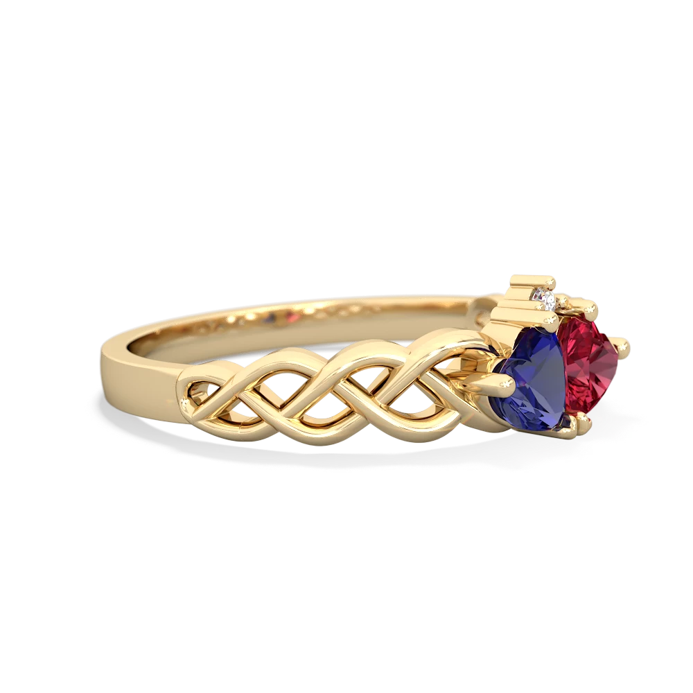 Lab Sapphire Heart To Heart Braid 14K Yellow Gold ring R5870