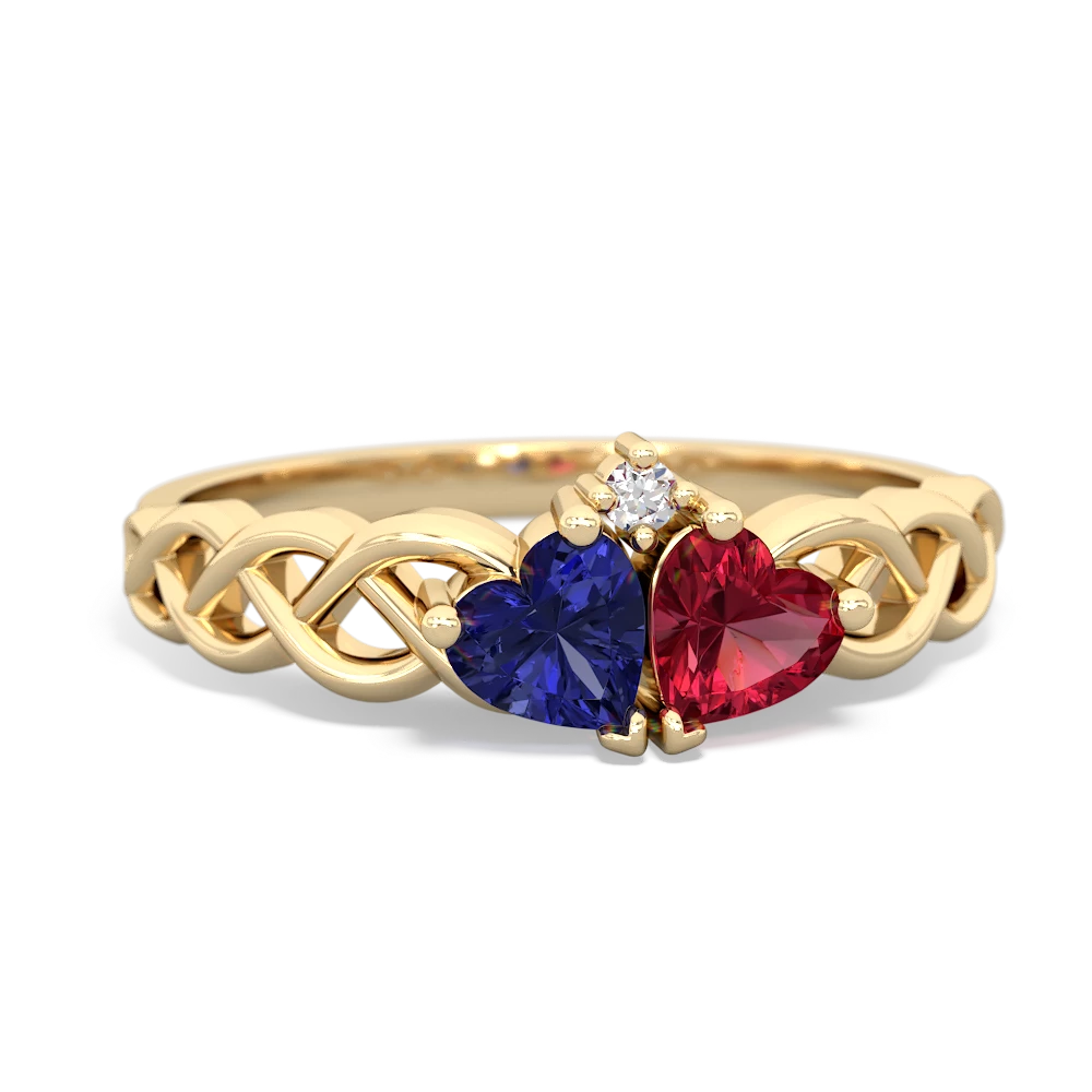 Lab Sapphire Heart To Heart Braid 14K Yellow Gold ring R5870