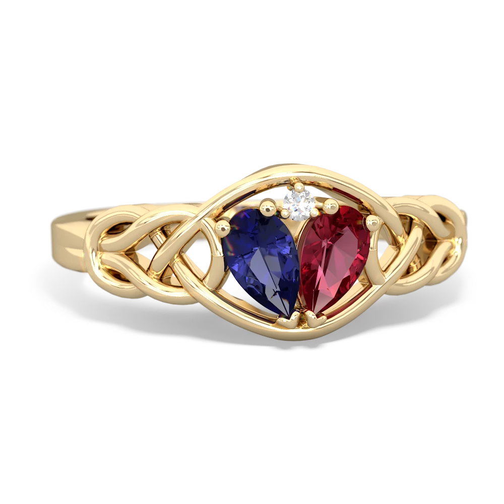 Lab Sapphire Celtic Love Knot 14K Yellow Gold ring R5420