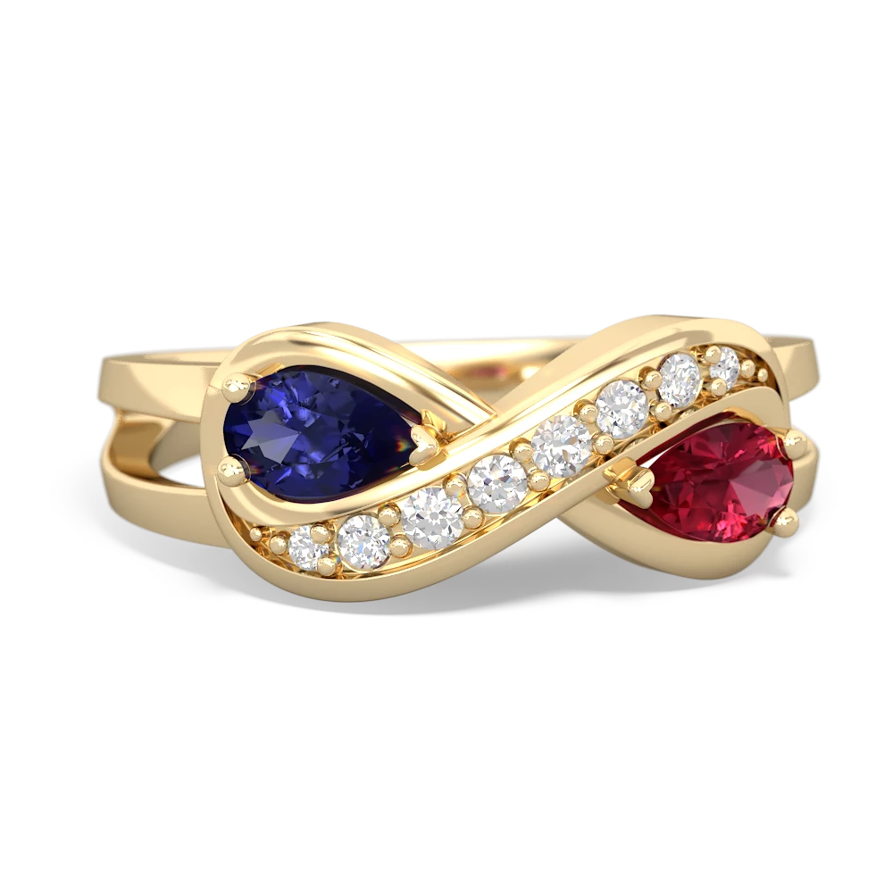 Lab Sapphire Diamond Infinity 14K Yellow Gold ring R5390