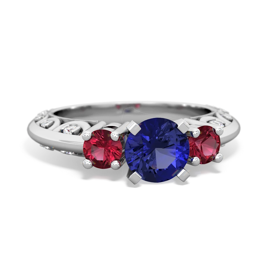 Lab Sapphire Art Deco Eternal Embrace Engagement 14K White Gold ring C2003