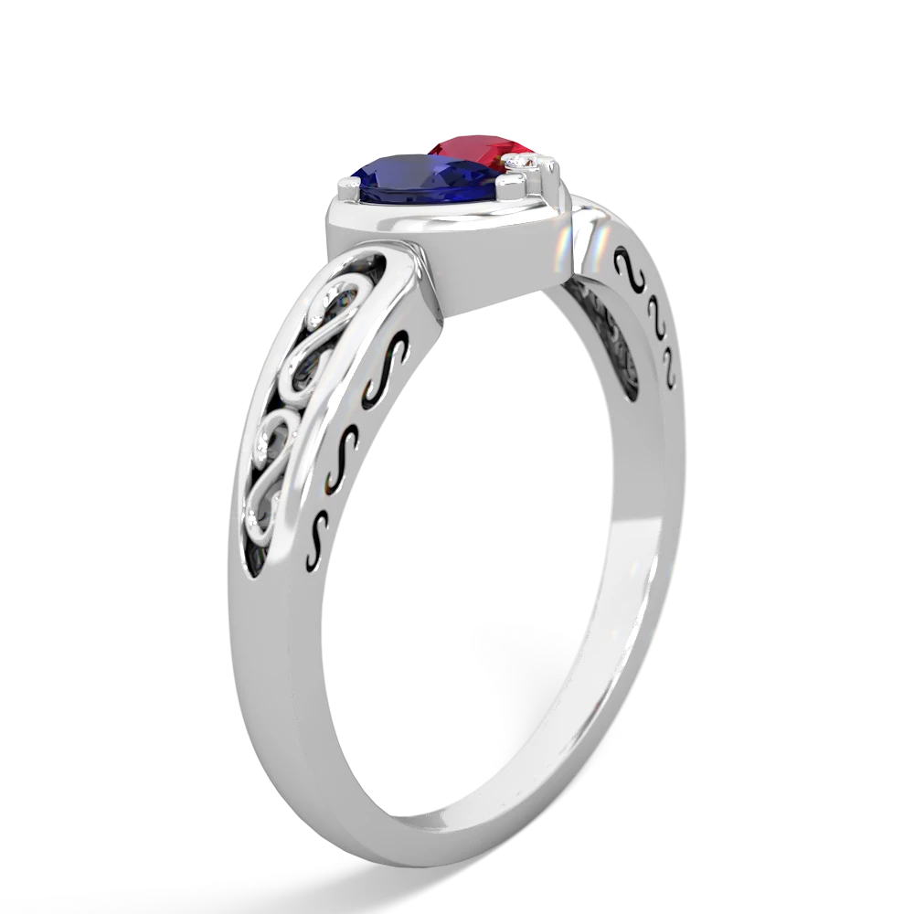 Lab Sapphire Filligree 'One Heart' 14K White Gold ring R5070