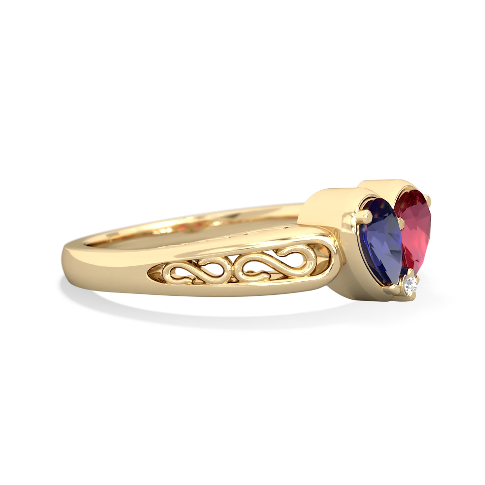 Lab Sapphire Filligree 'One Heart' 14K Yellow Gold ring R5070