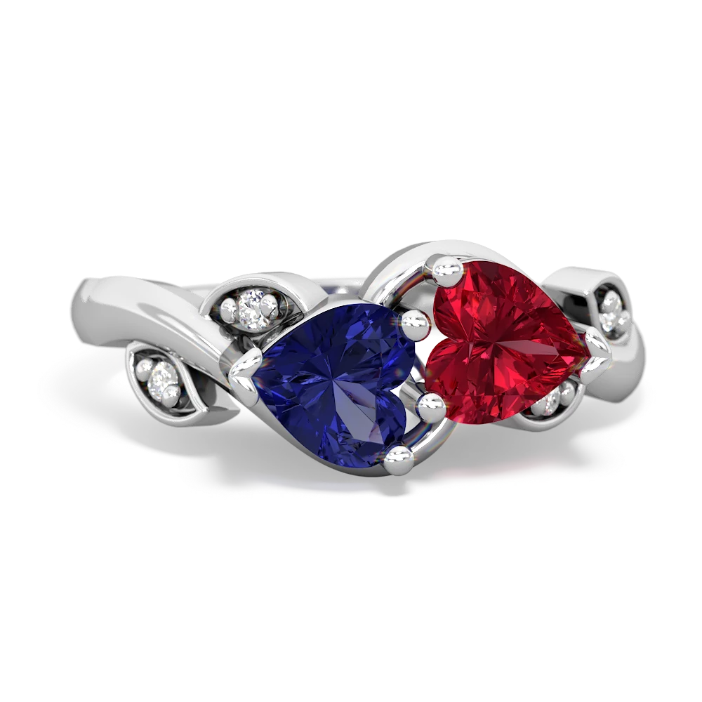 Lab Sapphire Floral Elegance 14K White Gold ring R5790