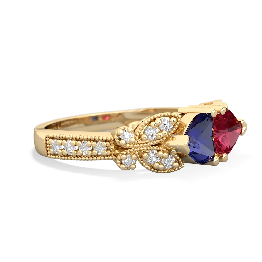 Lab Sapphire Diamond Butterflies 14K Yellow Gold ring R5601