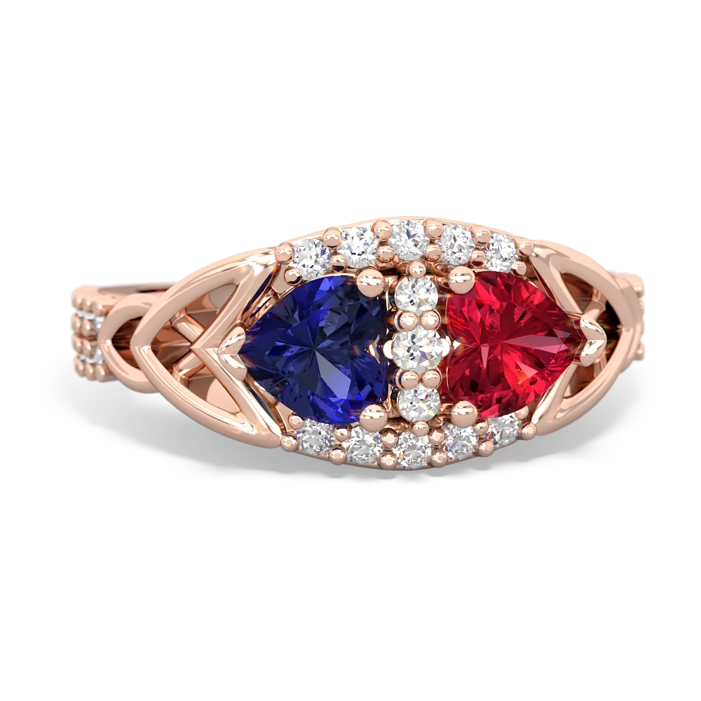 Lab Sapphire Sparkling Celtic Knot 14K Rose Gold ring R2645