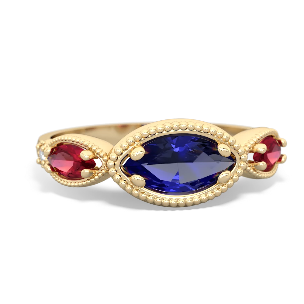 Lab Sapphire Milgrain Marquise 14K Yellow Gold ring R5700