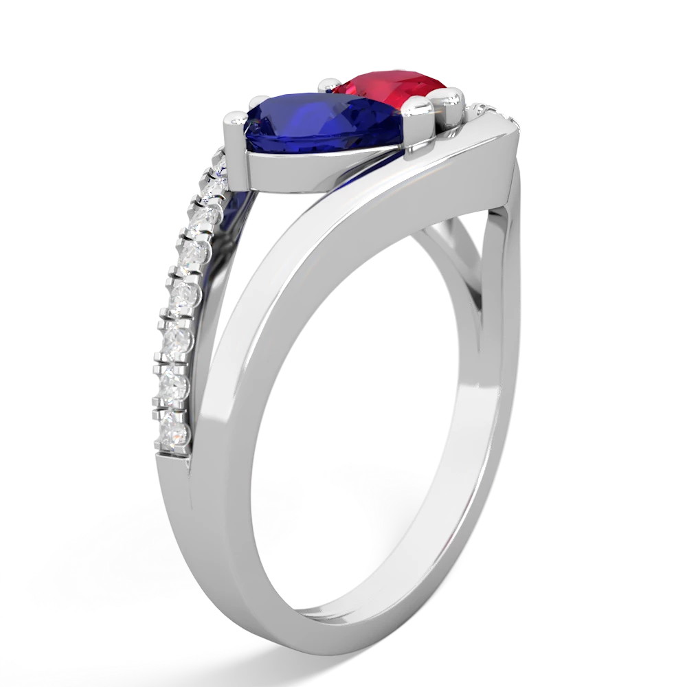 Lab Sapphire Nestled Heart Keepsake 14K White Gold ring R5650