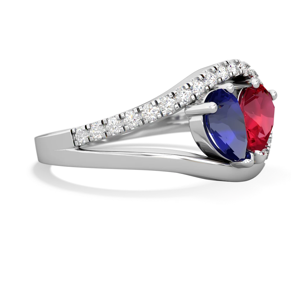 Lab Sapphire Nestled Heart Keepsake 14K White Gold ring R5650