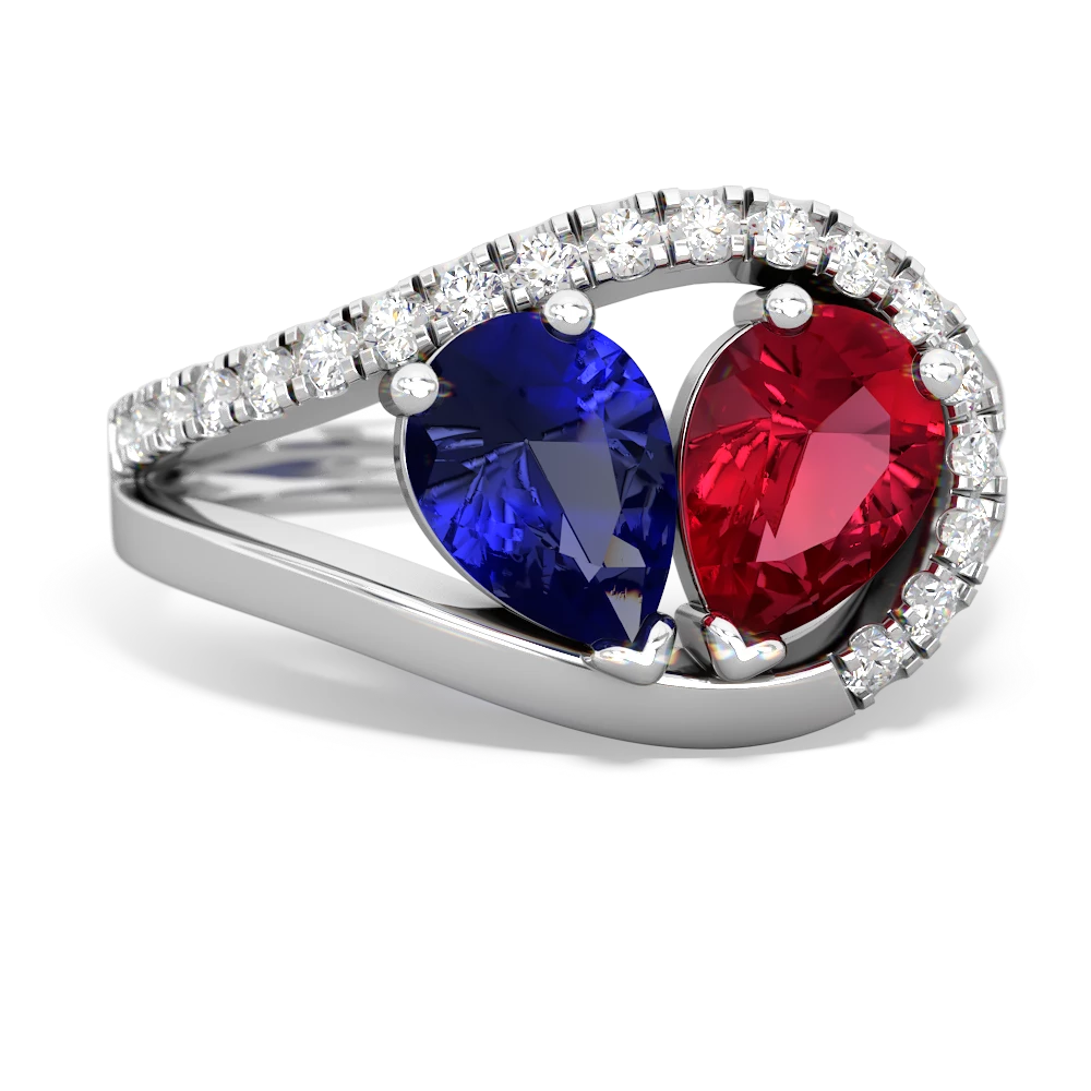 Lab Sapphire Nestled Heart Keepsake 14K White Gold ring R5650