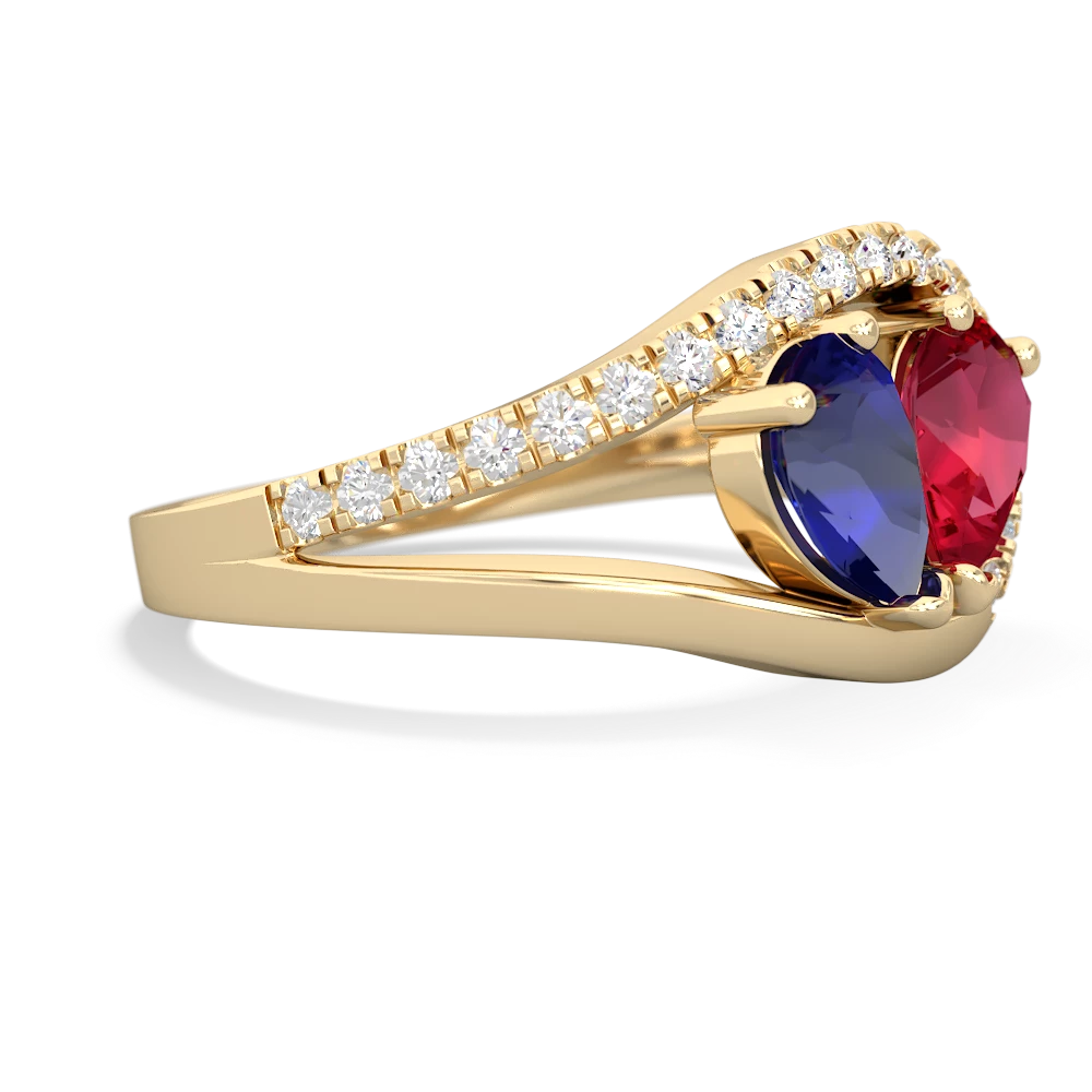 Lab Sapphire Nestled Heart Keepsake 14K Yellow Gold ring R5650