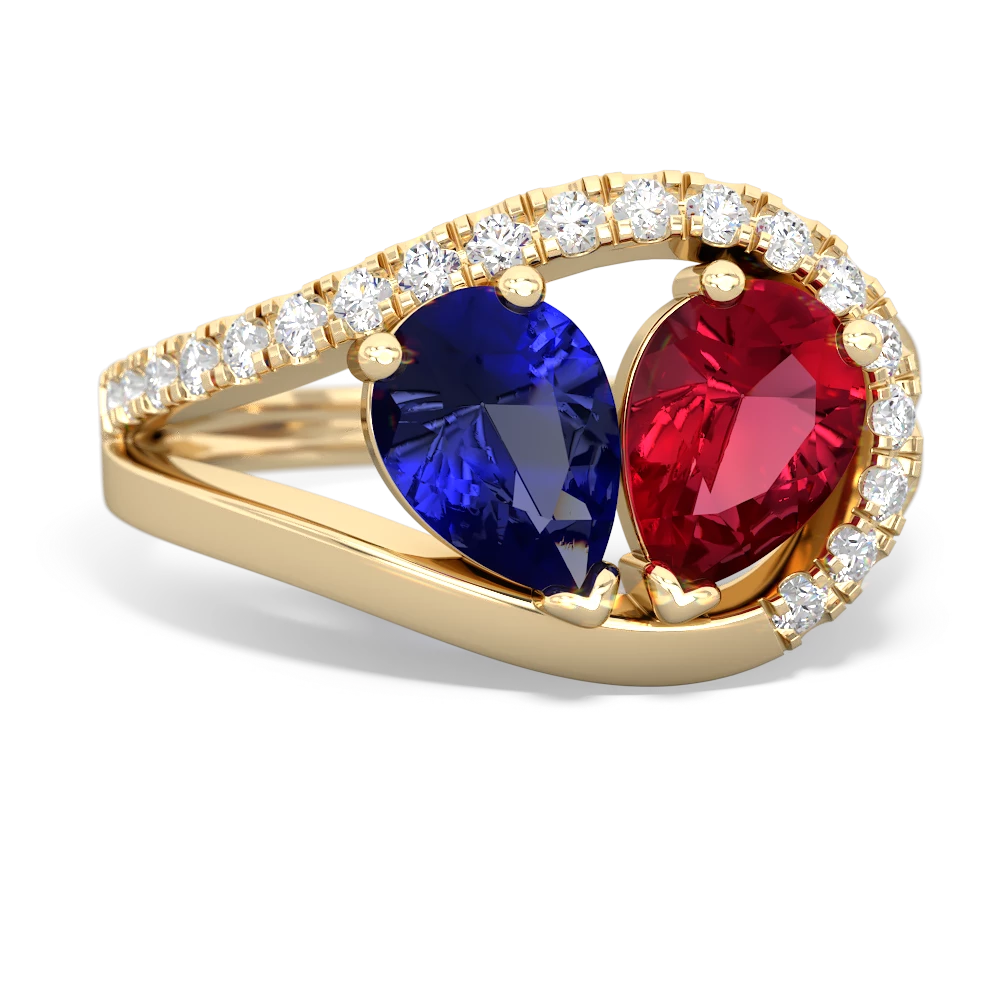 Lab Sapphire Nestled Heart Keepsake 14K Yellow Gold ring R5650