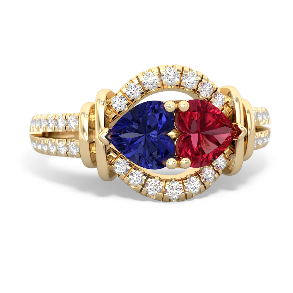 Lab Sapphire Art-Deco Keepsake 14K Yellow Gold ring R5630