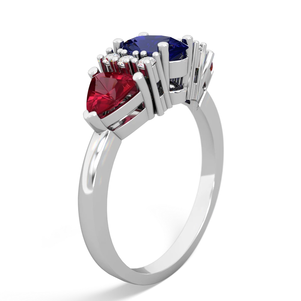 Lab Sapphire Antique Style Three Stone 14K White Gold ring R2186