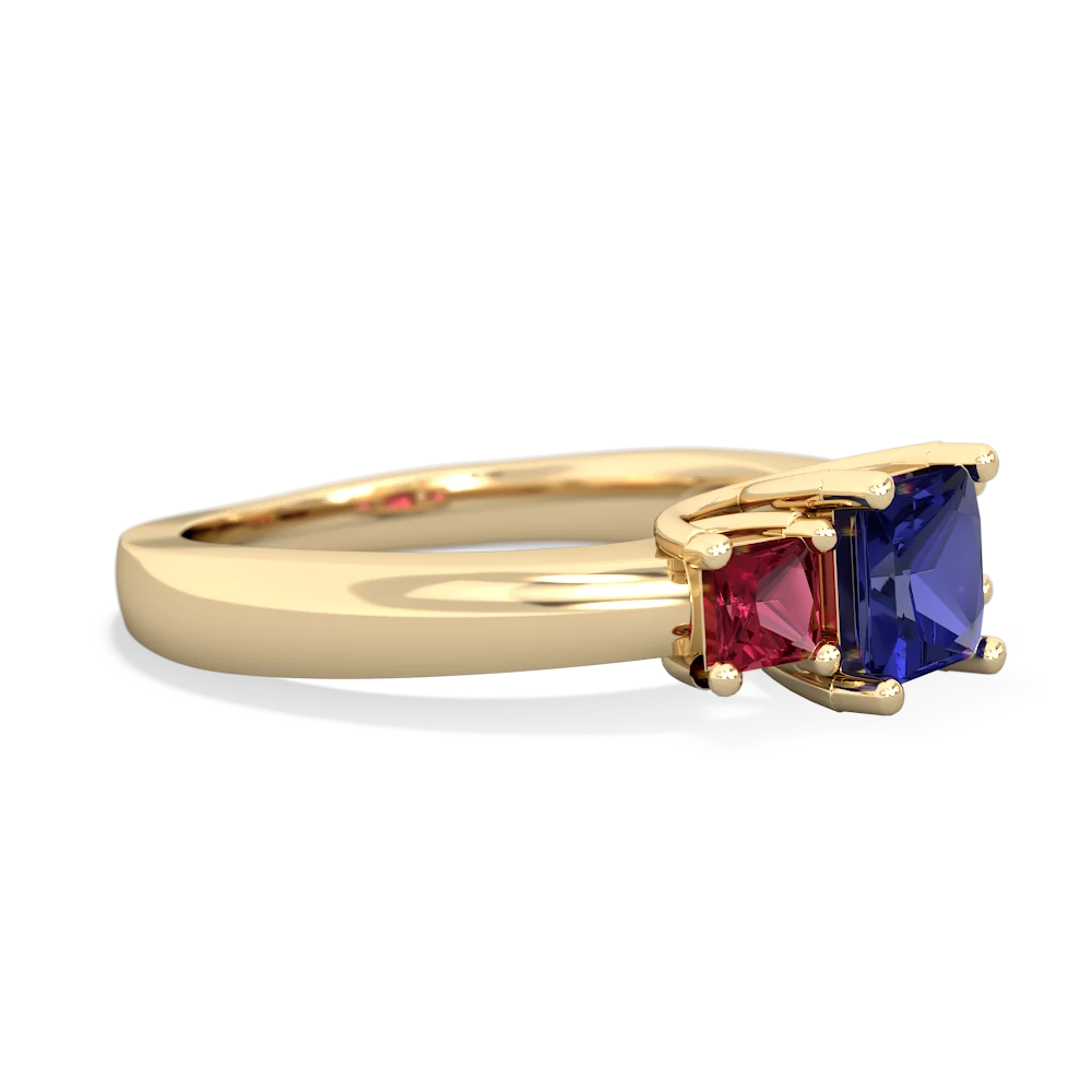 Lab Sapphire Three Stone Trellis 14K Yellow Gold ring R4015