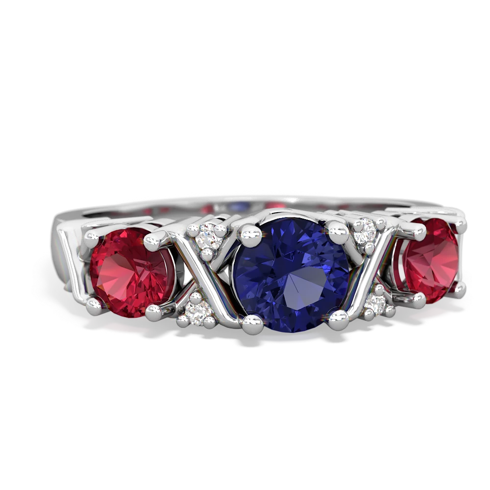 Lab Sapphire Hugs And Kisses 14K White Gold ring R5016