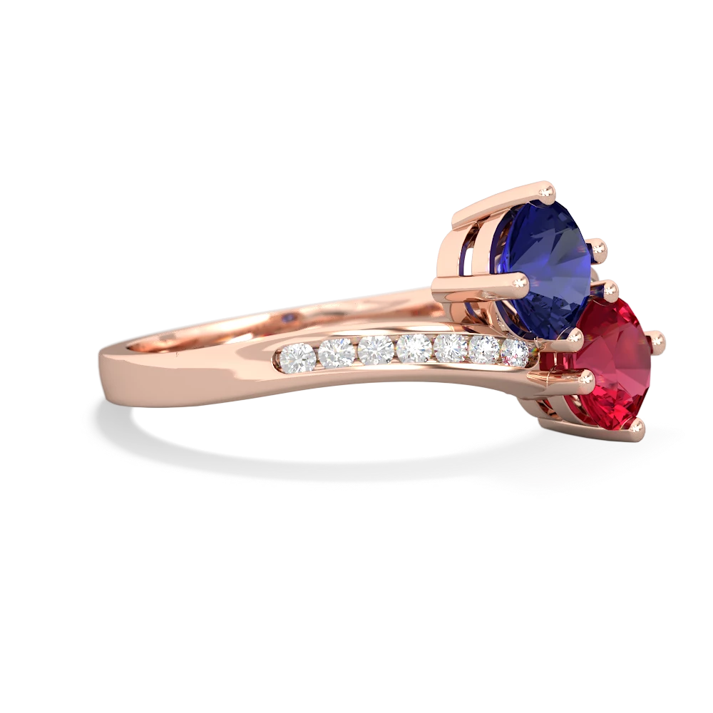 Lab Sapphire Channel Set Two Stone 14K Rose Gold ring R5303