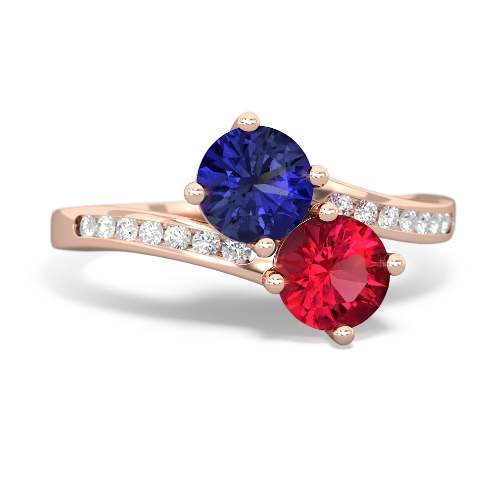 Lab Sapphire Channel Set Two Stone 14K Rose Gold ring R5303