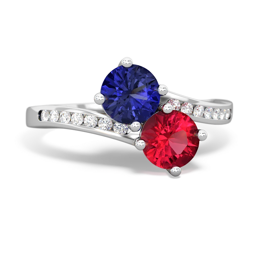 Lab Sapphire Channel Set Two Stone 14K White Gold ring R5303