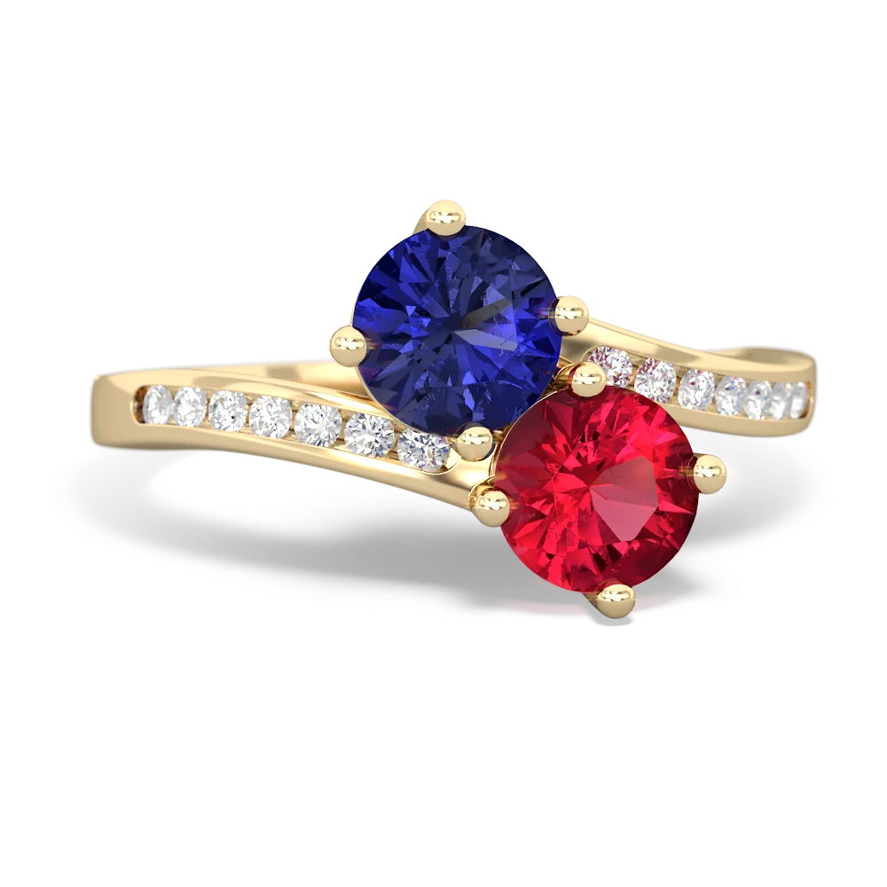 Lab Sapphire Channel Set Two Stone 14K Yellow Gold ring R5303