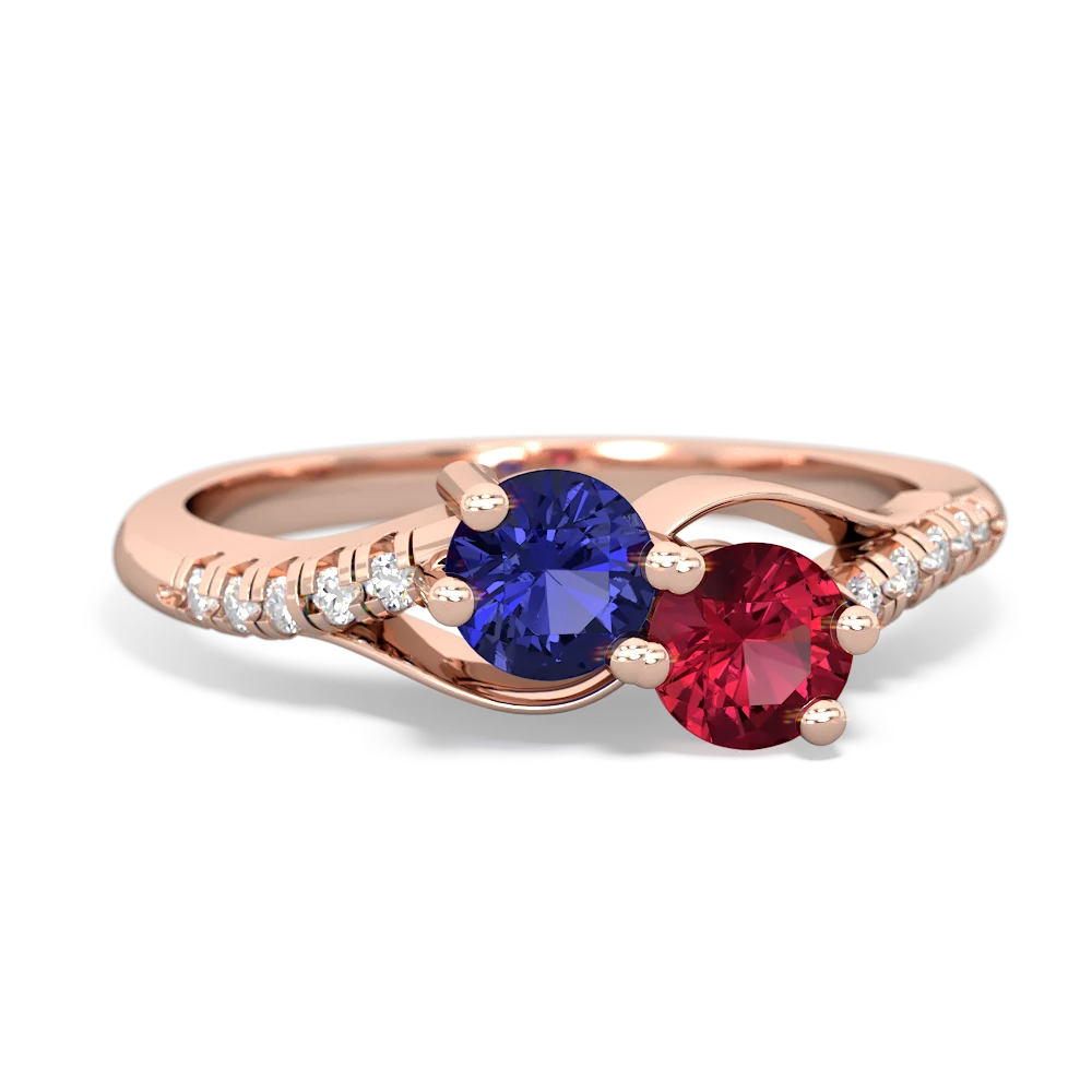 Lab Sapphire Infinity Pave Two Stone 14K Rose Gold ring R5285