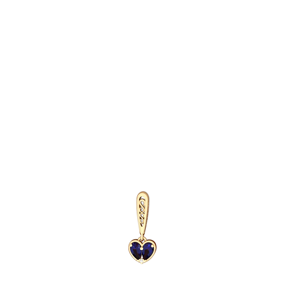 Lab Sapphire Filligree Heart 14K Yellow Gold earrings E5070