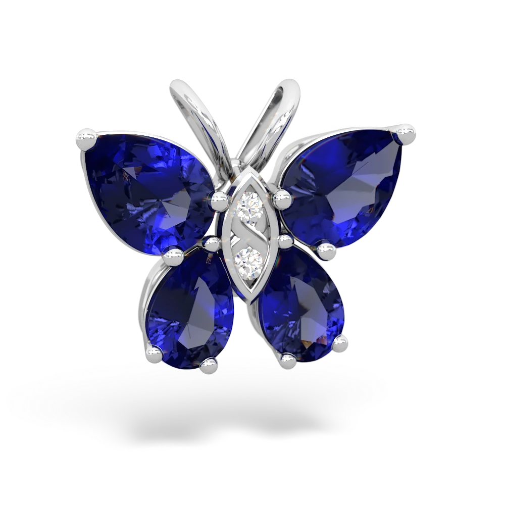 Lab Sapphire Butterfly 14K White Gold pendant P2215