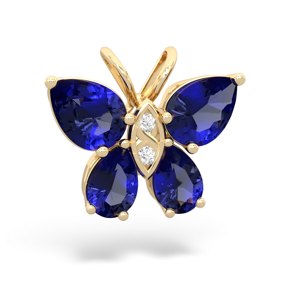 Lab Sapphire Butterfly 14K Yellow Gold pendant P2215