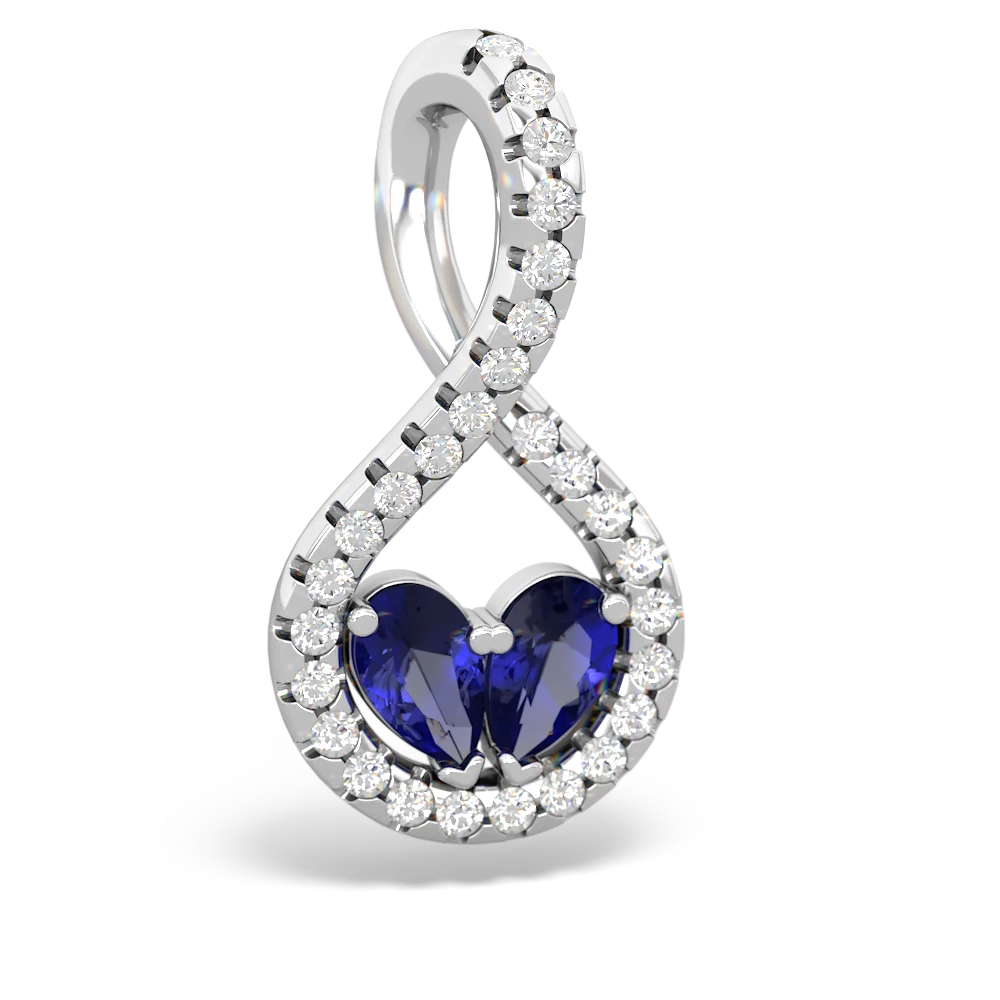 Lab Sapphire Pave Twist 'One Heart' 14K White Gold pendant P5360