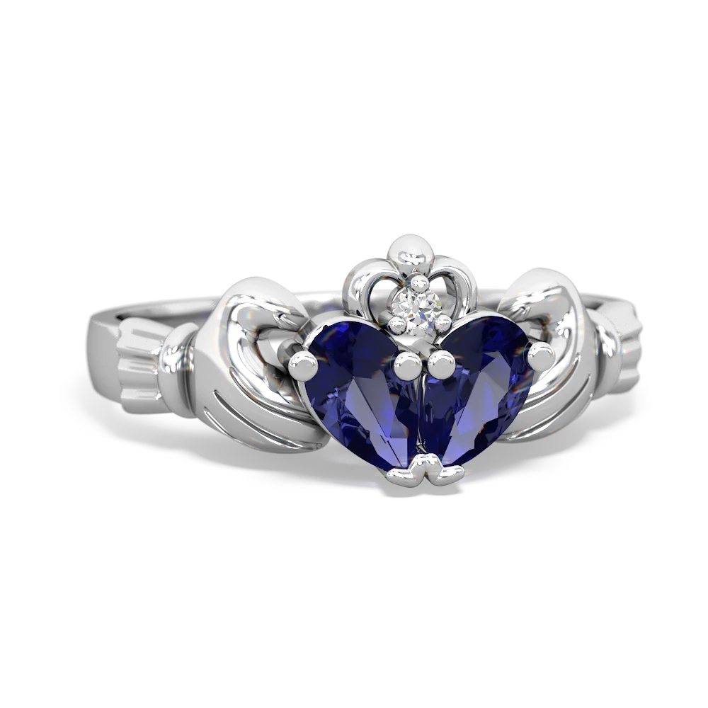 Lab Sapphire 'Our Heart' Claddagh 14K White Gold ring R2388