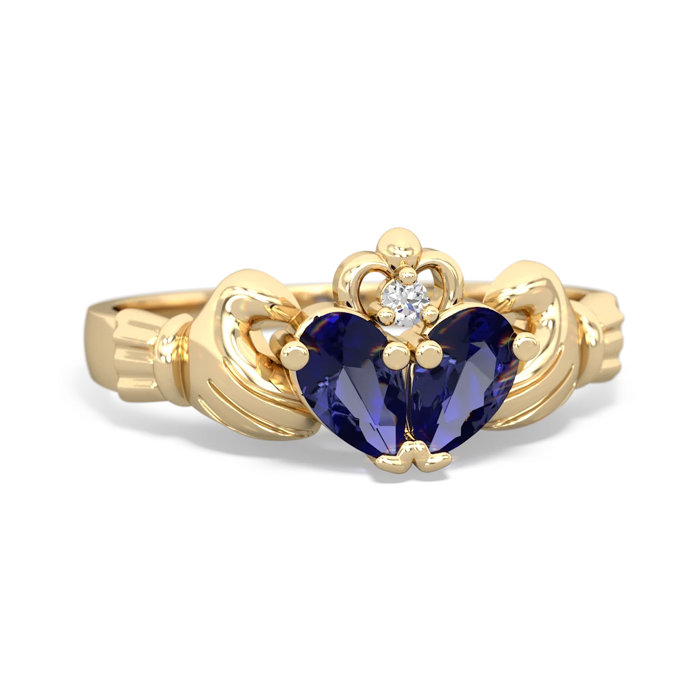 Lab Sapphire 'Our Heart' Claddagh 14K Yellow Gold ring R2388