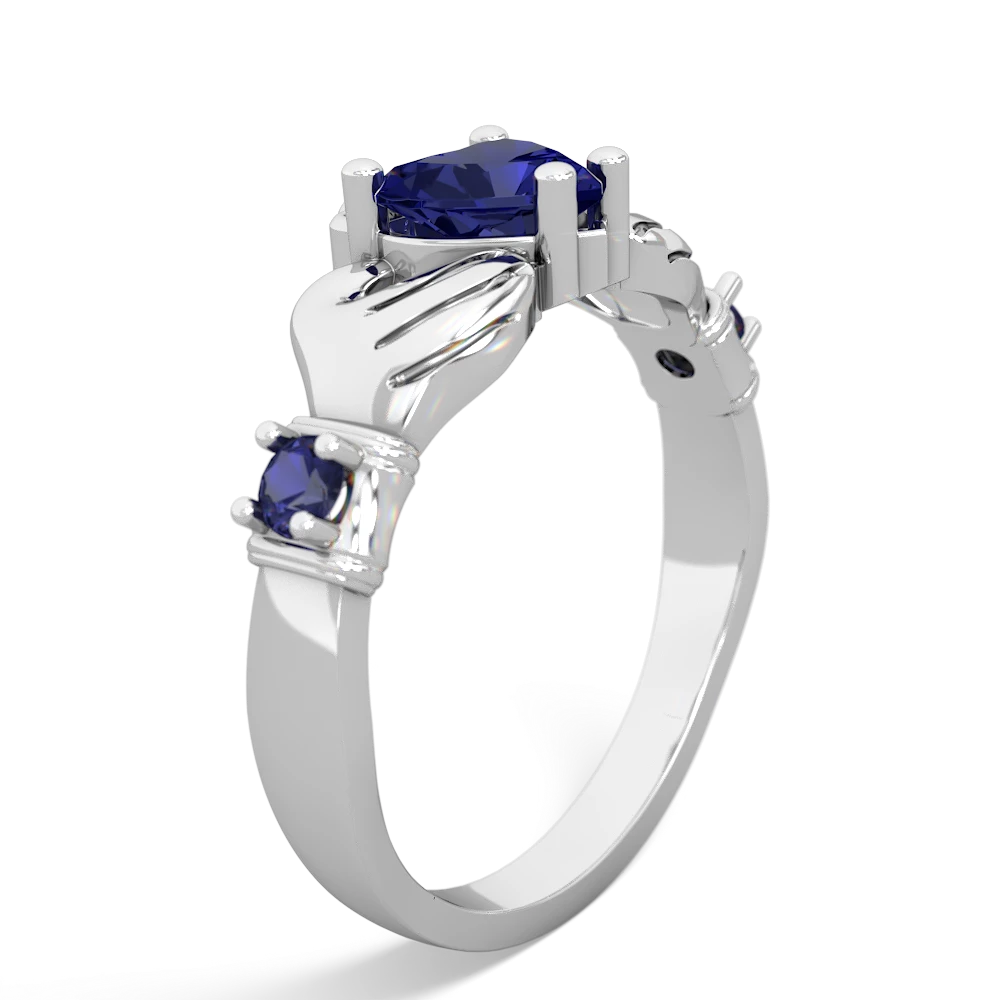 Lab Sapphire Claddagh Keepsake 14K White Gold ring R5245