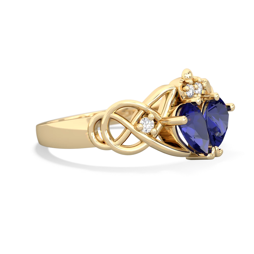 Lab Sapphire 'One Heart' Celtic Knot Claddagh 14K Yellow Gold ring R5322