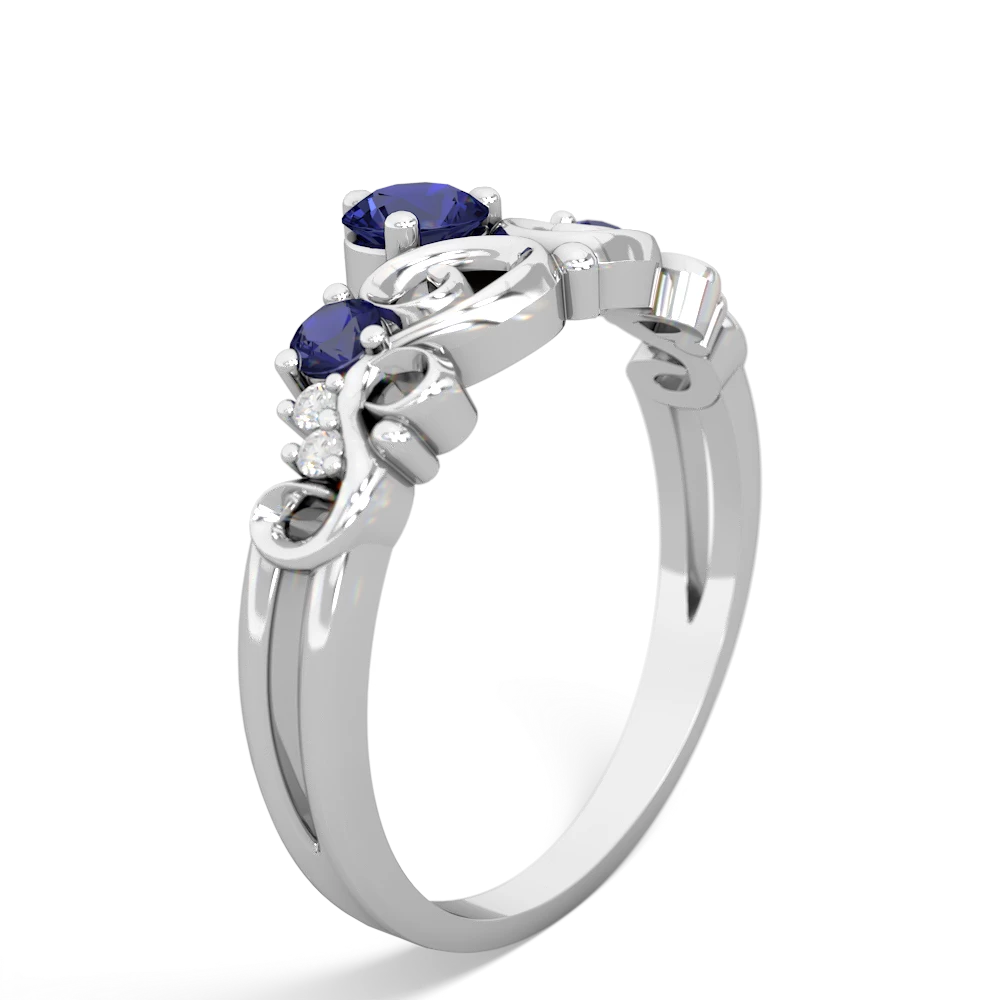 Lab Sapphire Crown Keepsake 14K White Gold ring R5740