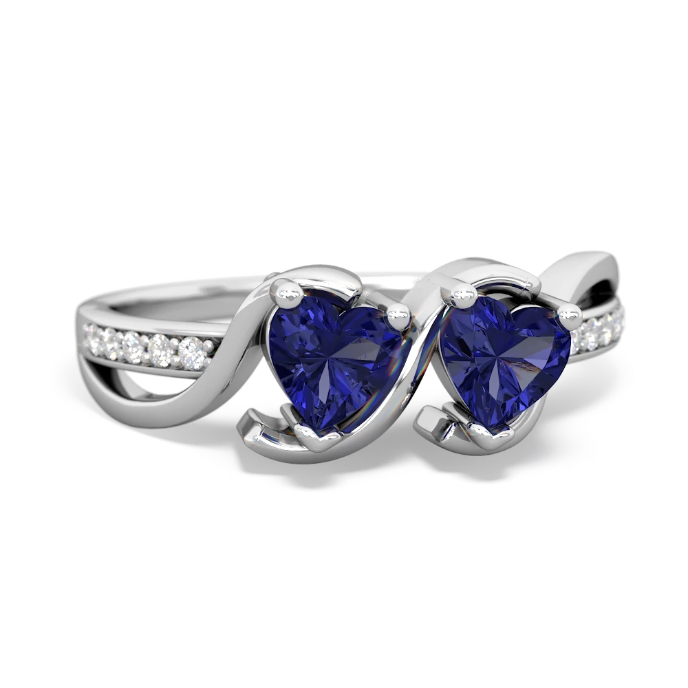 Lab Sapphire Side By Side 14K White Gold ring R3090