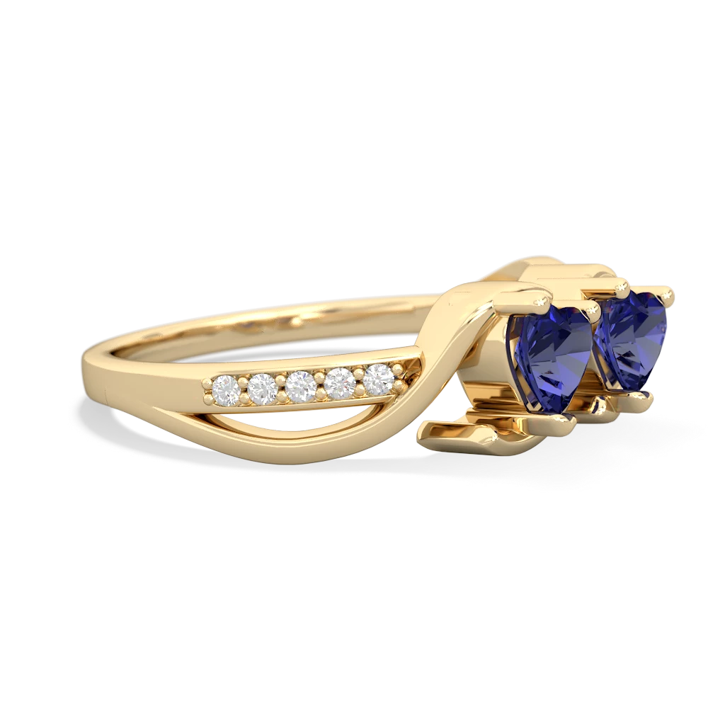 Lab Sapphire Side By Side 14K Yellow Gold ring R3090