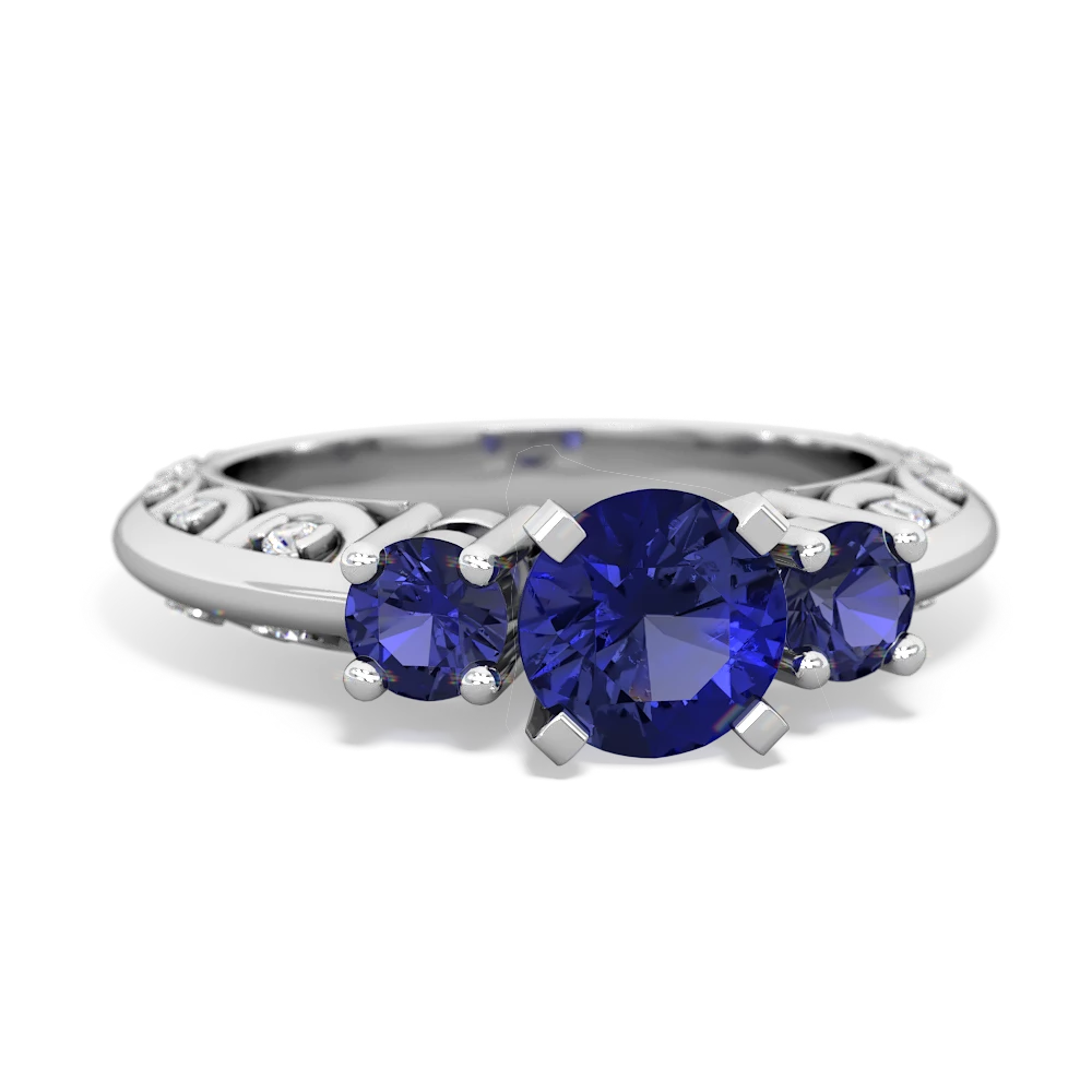 Lab Sapphire Art Deco Eternal Embrace Engagement 14K White Gold ring C2003