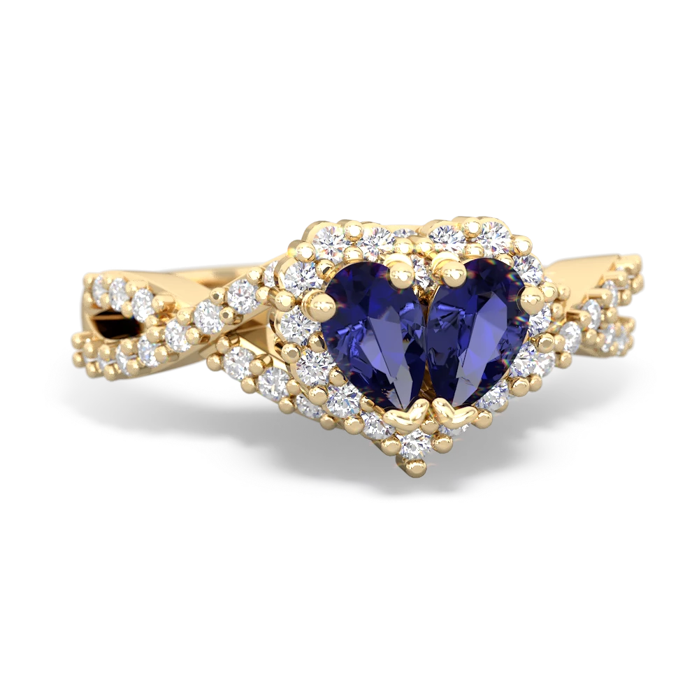 Lab Sapphire Diamond Twist 'One Heart' 14K Yellow Gold ring R2640HRT